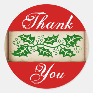 Sticker Rond Merci - Christmas Holly