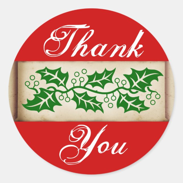 Sticker Rond Merci - Christmas Holly (Devant)