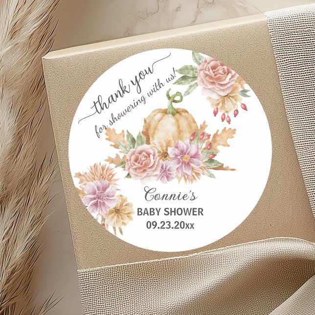 Sticker Rond Merci Chute Floral Petit Baby shower Citrouille (Créateur téléchargé)
