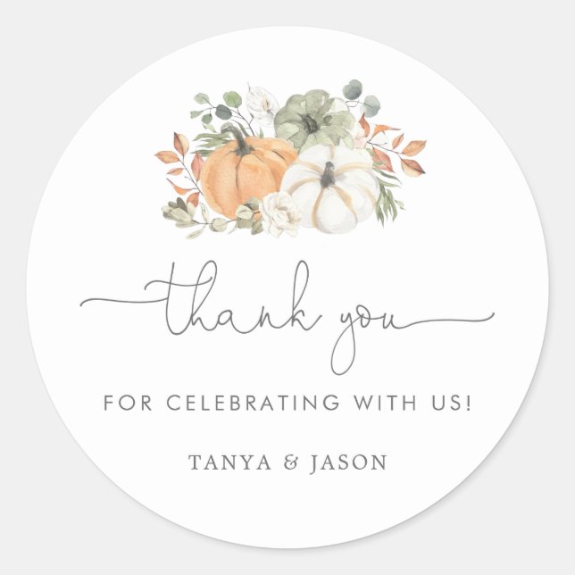 Sticker Rond Merci Citrouille de Baby shower (Devant)