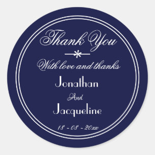 Sticker Rond Merci classique noms personnalisés Marine Mariage