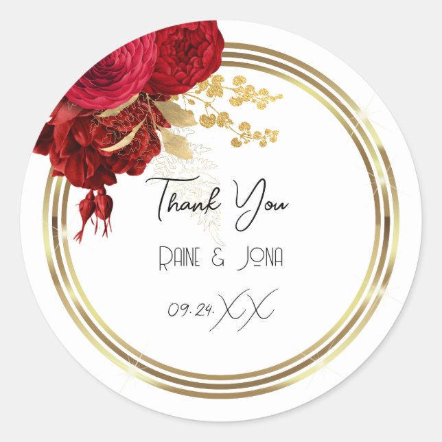Sticker Rond Merci Coeur Douce nuptiale16e couronne d'or blanc (Devant)