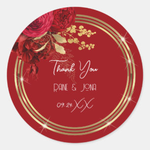 Sticker Rond Merci Coeur Douce nuptiale16e couronne rouge or