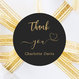 Sticker Rond Merci coeur noir or nom