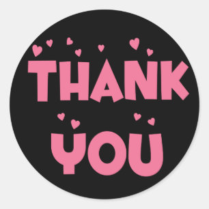 Sticker Rond Merci Coeur rose Et Noir