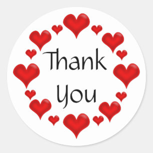 Sticker Rond Merci, Coeurs d'amour rouges