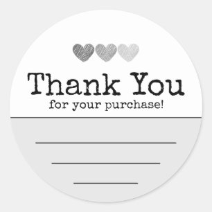 Sticker Rond Merci Coeurs Noir Et Blanc Pour Votre Achat