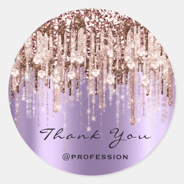 Sticker Rond Merci Coiffeur maquillage Rose Diamond violet (Devant)