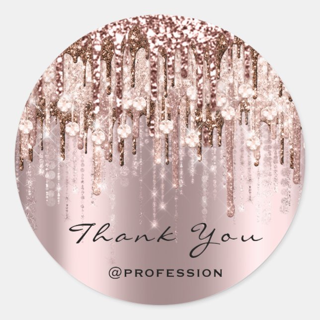 Sticker Rond Merci Coiffeur Rose de maquillage Diamond (Devant)