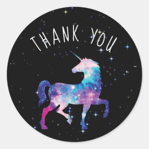Sticker Rond Merci coloré de licorne de galaxie de licorne