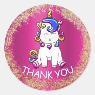 Sticker Rond Merci coloré de rose de licorne de parties