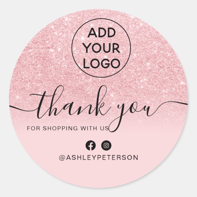 Sticker Rond Merci commande chic logo rose parties scintillant  (Devant)
