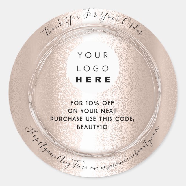 Sticker Rond Merci Commande Logo Code de réduction Rose VIP (Devant)