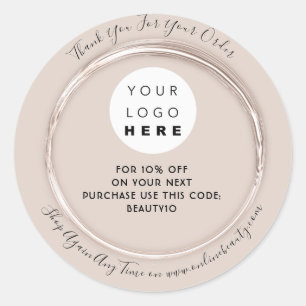 Sticker Rond Merci Commande Logo Code rabais Blush encadré