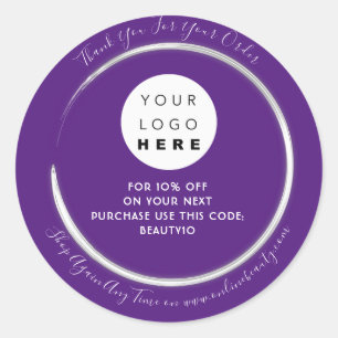Sticker Rond Merci Commande Logo Personnalisé Nom Remise Violet