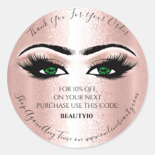 Sticker Rond Merci Commande Logo Réduction Rose Lash Green Eyes