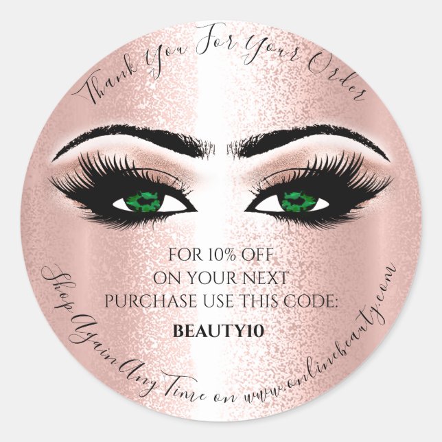 Sticker Rond Merci Commande Logo Réduction Rose Lash Green Eyes (Devant)