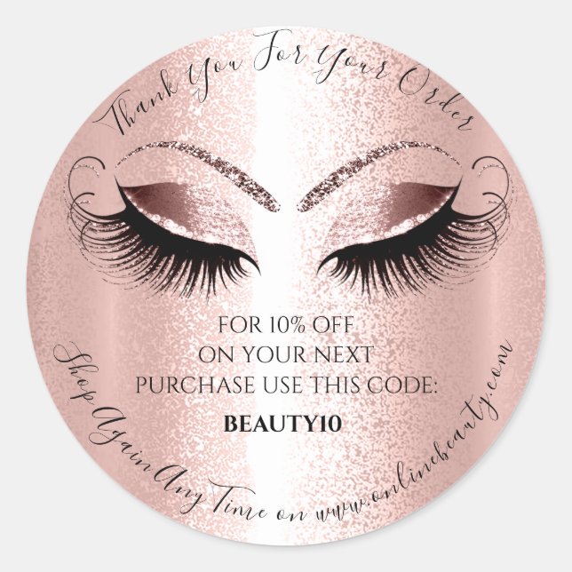 Sticker Rond Merci Commande Logo Remise Prolongation Rose Lash (Devant)