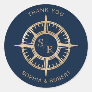 Sticker Rond Merci Compass mariage Destination Passport