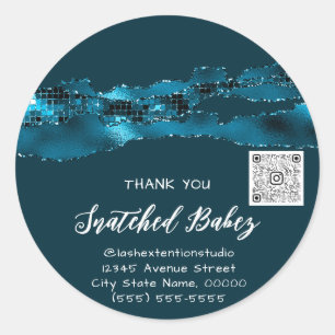 Sticker Rond Merci Cosmetic Logo QR Code Faver Turquoise Blue