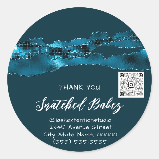 Sticker Rond Merci Cosmetic Logo QR Code Faver Turquoise Blue (Devant)