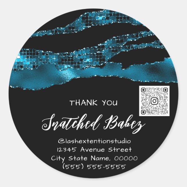 Sticker Rond Merci Cosmetic Logo QR Code Parties scintillant Bl (Devant)