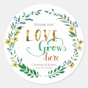 Sticker Rond Merci Couronne Florale Aquarelle