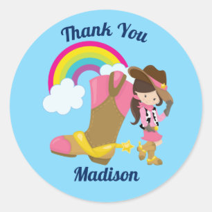 Sticker Rond Merci Cowgirl personnalisé