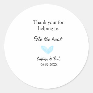 Sticker Rond merci cravate le noeud bleu coeur mariage rustique