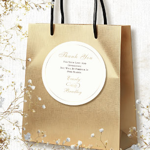Sticker Rond Merci Cream Background Dark Brown Gold Script