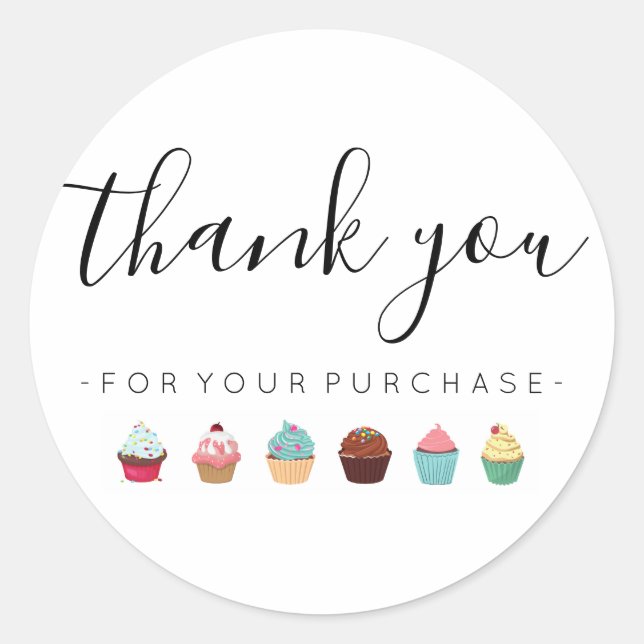 Sticker Rond Merci Cupcake pour votre achat (Devant)