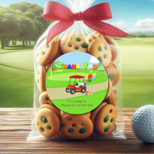 Sticker Rond Merci Cute 1er Anniversaire Chariot de Golf Rouge 