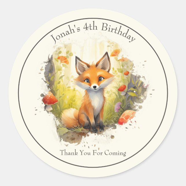 Sticker rond "Merci" Cute Fox (Devant)