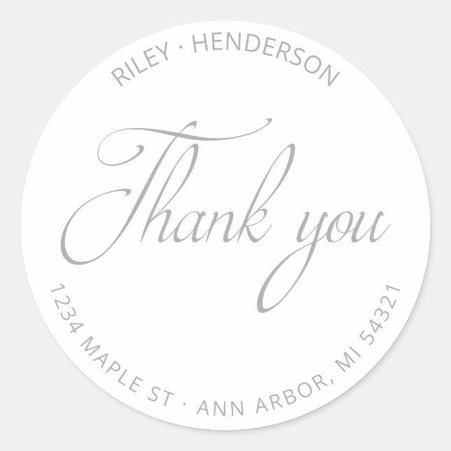 Sticker Rond Merci d'adresse de retour de script moderne (Devant)