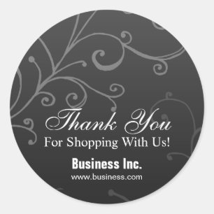Sticker Rond Merci d'affaires Elegant Swirl Noir