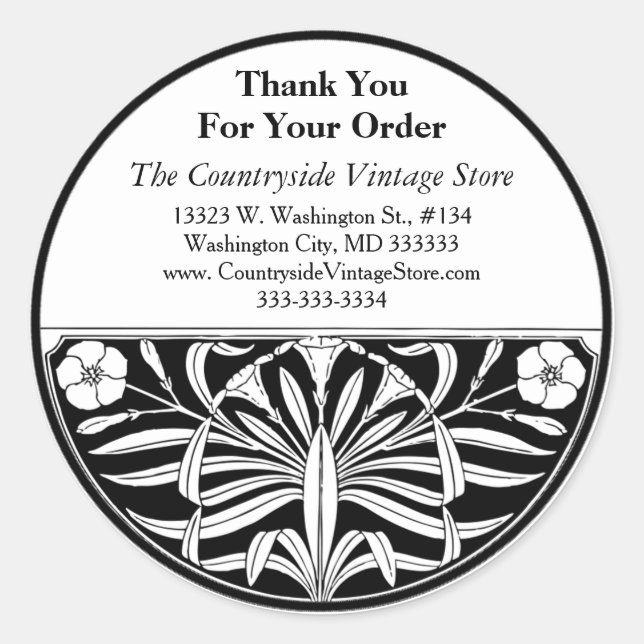 Sticker Rond Merci d'affaires florales Art déco Retro (Devant)