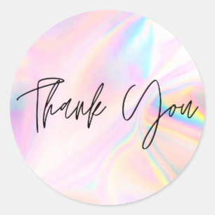Sticker Rond Merci d'affaires holographique rose Faux