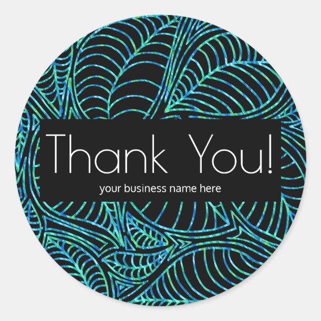 Sticker Rond Merci d'affaires Leafy Botanical Blue Black (Devant)