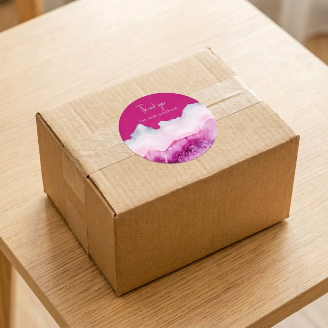 Sticker Rond Merci d'agate rose profond pour votre achat (Deep Pink Agate Thank You for your purchase Classic Round Sticker.)
