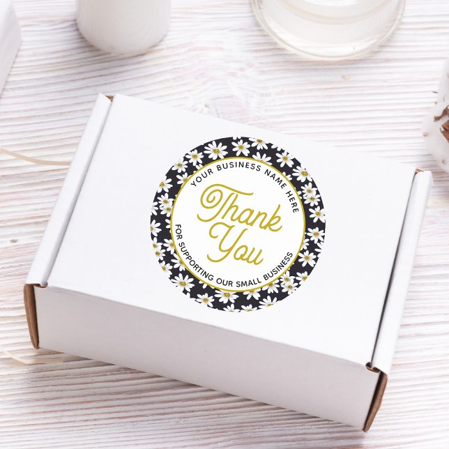 Sticker Rond Merci Daisy Floral Business (Add this elegant thank-you sticker to your business stationery to surprise your customers. Buy now!)