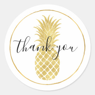 Sticker Rond Merci d'ananas brillant d'or