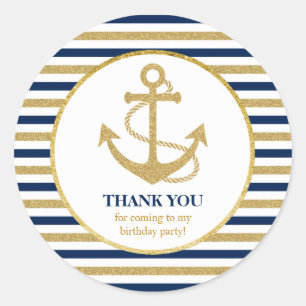 Sticker Rond Merci d'Ancre en or bleu marine