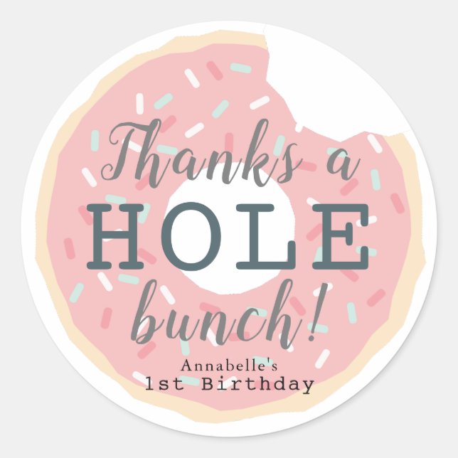 Sticker Rond Merci d'anniversaire de la fille Donut rose (Devant)