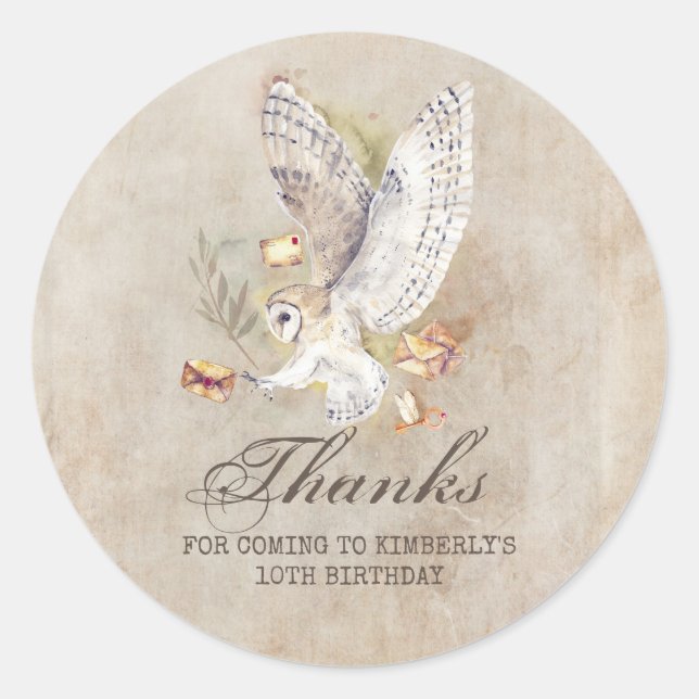 Sticker Rond Merci d'anniversaire de l'Assistant Owl Mail (Devant)