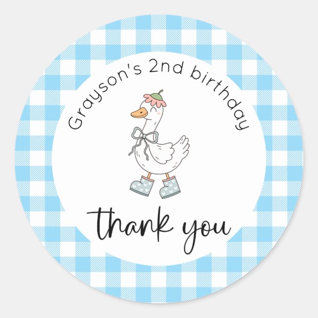 Sticker Rond Merci d'anniversaire de l'oie bête bleue (Devant)