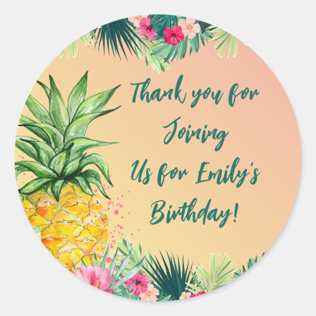 Sticker Rond Merci d'anniversaire des filles d'ananas du couche (Devant)