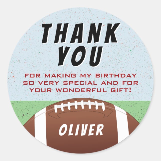 Sticker Rond Merci d'anniversaire du football américain (Devant)