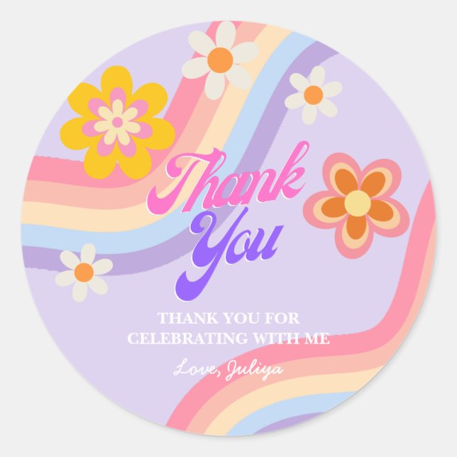 Sticker Rond Merci d'anniversaire Retro Rainbow (Devant)
