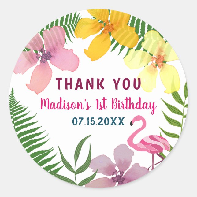 Sticker Rond Merci d'anniversaire rose floral (Devant)