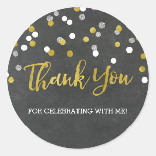 Sticker Rond Merci d'anniversaire Silver Gold Personnalisé Favo